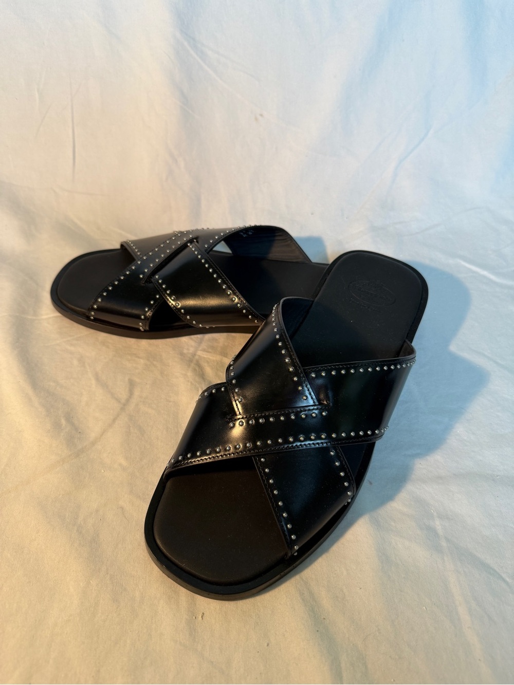 Church’s-  Oriyah Met-Blk Studded Crisscross Slide Sandals Sz39 NWT